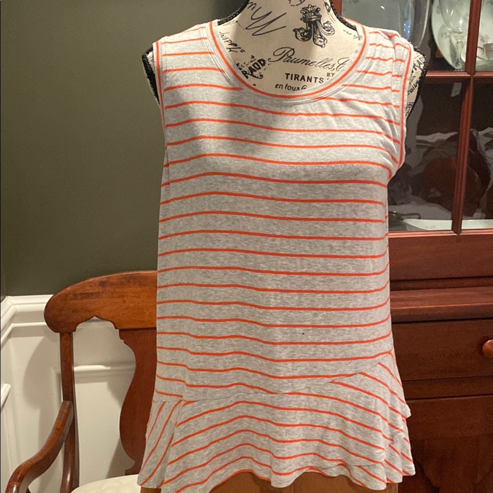 CAbi Striped Sleeveless Top - Gray and Orange